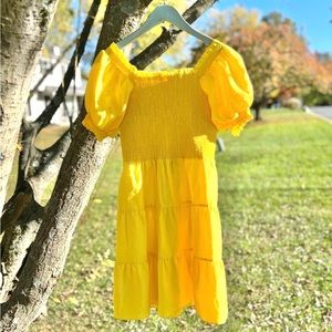 NWT alice + olivia | Sunbeam | Smocked Puff Sleeve Dress with Sash in Yellow